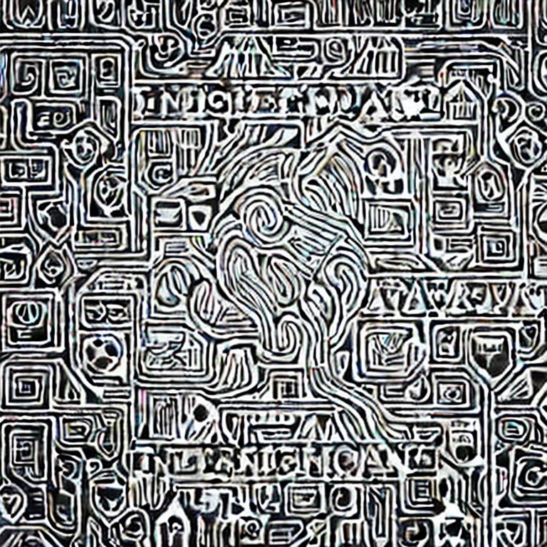 Block-print like image showing what appears to be a maze complex maze that centeres on convolutions of a brain. Generated using stable diffusion AI image generator.