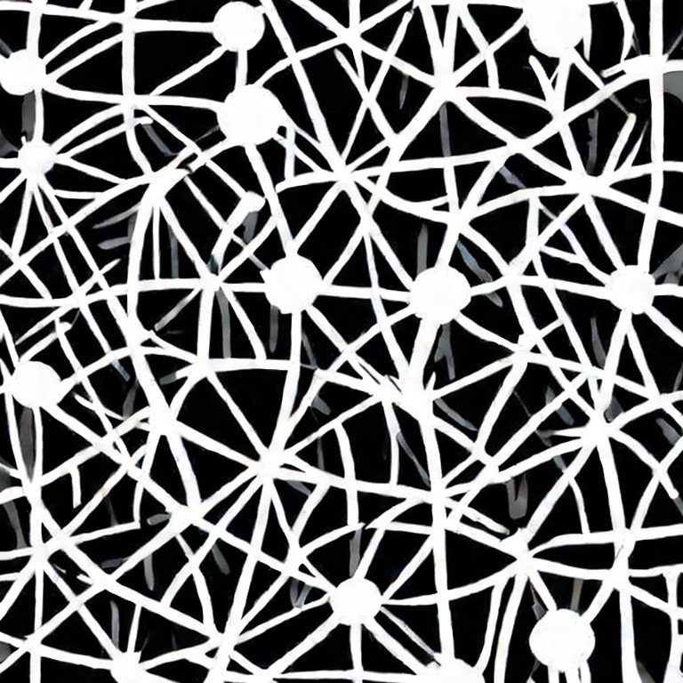 Block-print like image of a network of nodes. Generated using stable diffusion AI image generator.